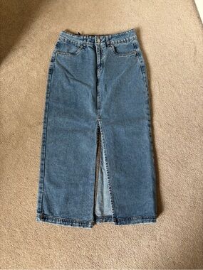 Bluenotes Denim Maxi Skirt High Rise Front Slit Light Wash Size 28